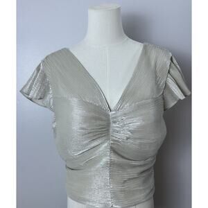 Express Metallic Gold Shiny Crop Top Blouse Size L NWT